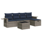 6-tlg. Garten-Sofagarnitur mit Kissen Grau Poly Rattan