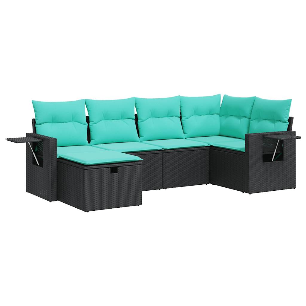 6-tlg. Garten-Sofagarnitur mit Kissen Schwarz Poly Rattan