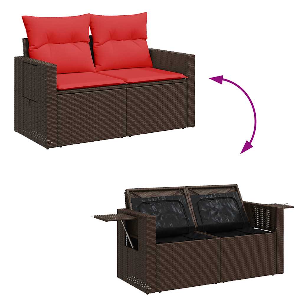 7-tlg. Garten-Sofagarnitur mit Kissen Braun Poly Rattan