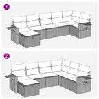 7-tlg. Garten-Sofagarnitur mit Kissen Grau Poly Rattan