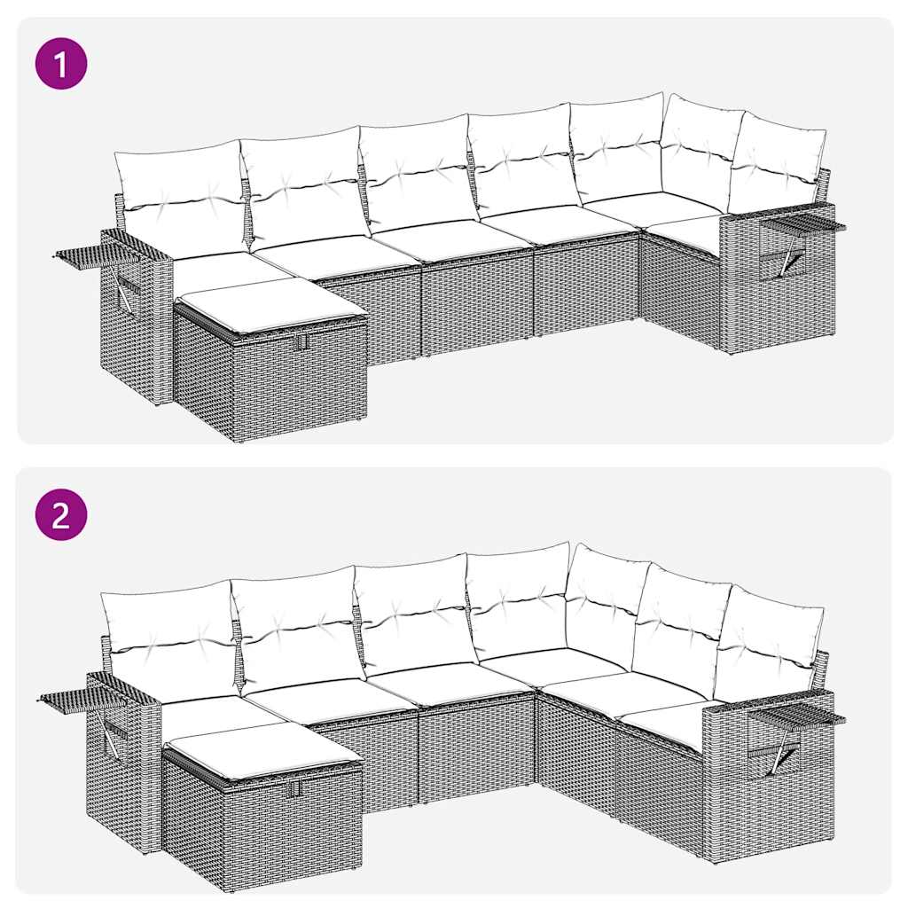7-tlg. Garten-Sofagarnitur mit Kissen Braun Poly Rattan