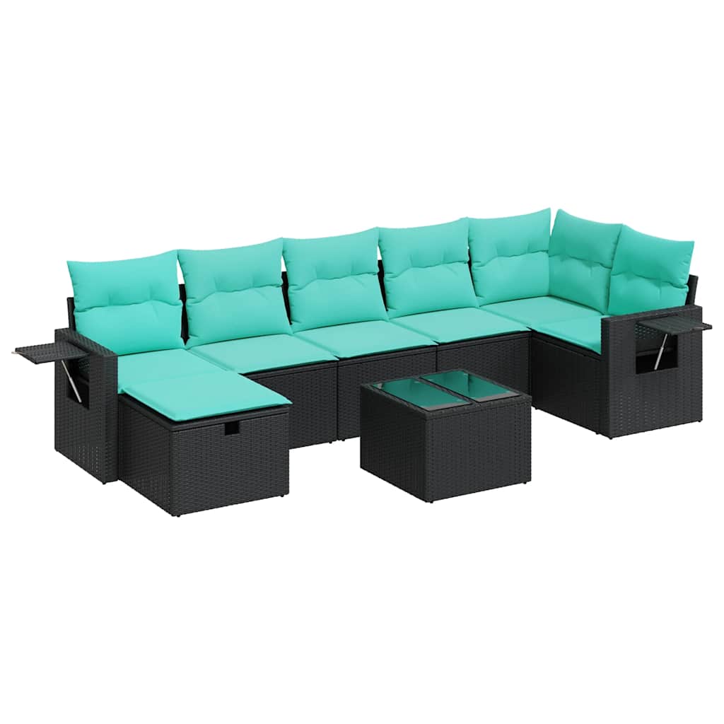 8-tlg. Garten-Sofagarnitur mit Kissen Schwarz Poly Rattan