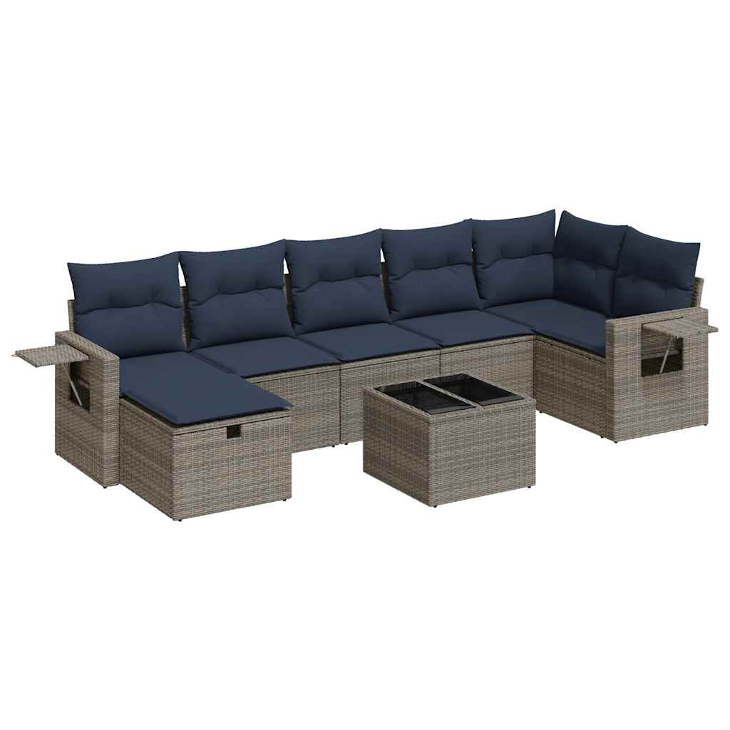 8-tlg. Garten-Sofagarnitur mit Kissen Grau Poly Rattan