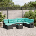 9-tlg. Garten-Sofagarnitur mit Kissen Schwarz Poly Rattan
