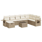 9-tlg. Garten-Sofagarnitur mit Kissen Beige Poly Rattan