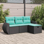 4-tlg. Garten-Sofagarnitur mit Kissen Schwarz Poly Rattan