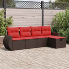 5-tlg. Garten-Sofagarnitur mit Kissen Braun Poly Rattan
