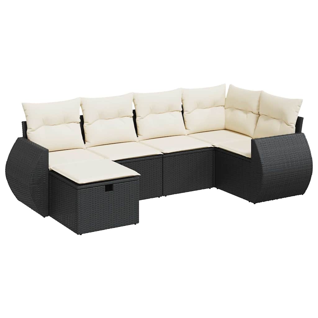 6-tlg. Garten-Sofagarnitur mit Kissen Schwarz Poly Rattan