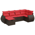 6-tlg. Garten-Sofagarnitur mit Kissen Braun Poly Rattan