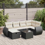 7-tlg. Garten-Sofagarnitur mit Kissen Schwarz Poly Rattan
