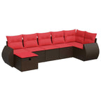 7-tlg. Garten-Sofagarnitur mit Kissen Braun Poly Rattan