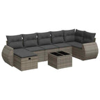 8-tlg. Garten-Sofagarnitur mit Kissen Grau Poly Rattan