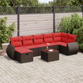 8-tlg. Garten-Sofagarnitur mit Kissen Braun Poly Rattan