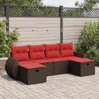 6-tlg. Garten-Sofagarnitur mit Kissen Braun Poly Rattan