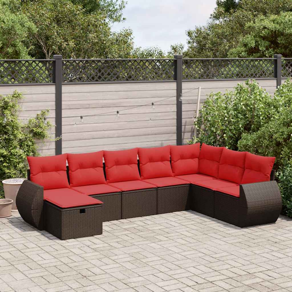 8-tlg. Garten-Sofagarnitur mit Kissen Braun Poly Rattan