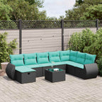 9-tlg. Garten-Sofagarnitur mit Kissen Schwarz Poly Rattan