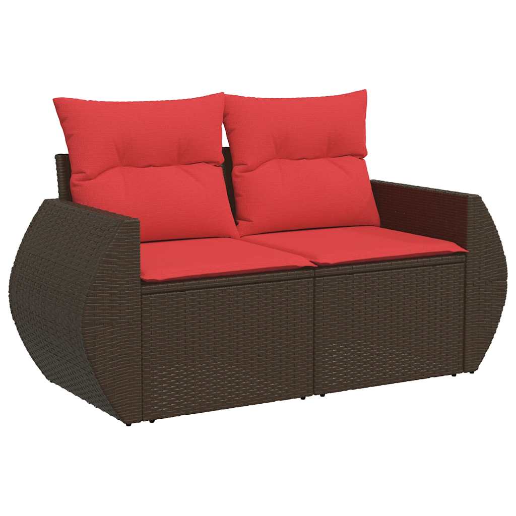 9-tlg. Garten-Sofagarnitur mit Kissen Braun Poly Rattan