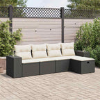 5-tlg. Garten-Sofagarnitur mit Kissen Schwarz Poly Rattan