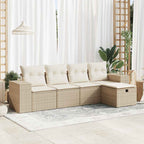 5-tlg. Garten-Sofagarnitur mit Kissen Beige Poly Rattan