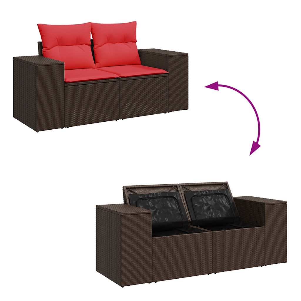5-tlg. Garten-Sofagarnitur mit Kissen Braun Poly Rattan