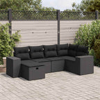 6-tlg. Garten-Sofagarnitur mit Kissen Schwarz Poly Rattan