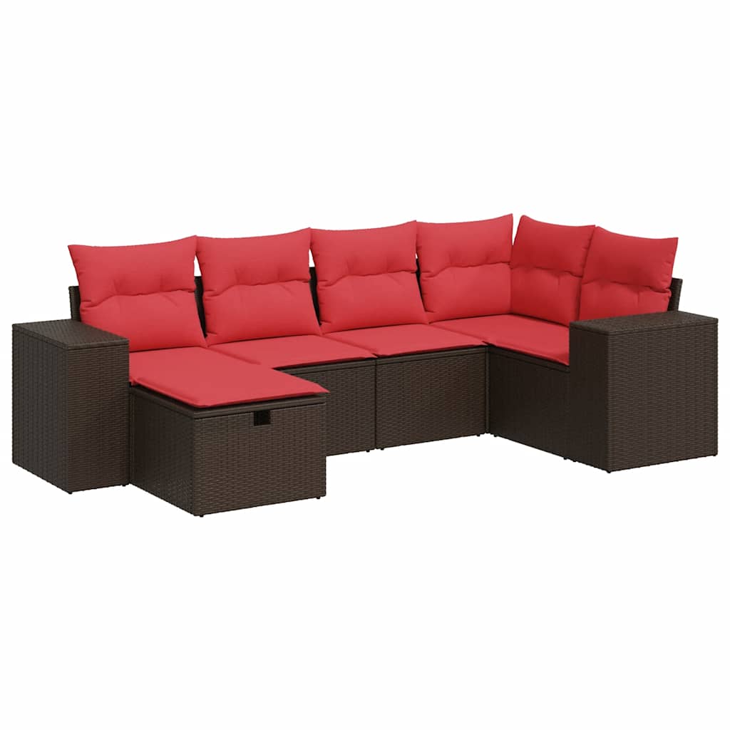 6-tlg. Garten-Sofagarnitur mit Kissen Braun Poly Rattan