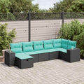 7-tlg. Garten-Sofagarnitur mit Kissen Schwarz Poly Rattan