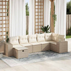 7-tlg. Garten-Sofagarnitur mit Kissen Beige Poly Rattan