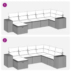 7-tlg. Garten-Sofagarnitur mit Kissen Braun Poly Rattan