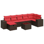 8-tlg. Garten-Sofagarnitur mit Kissen Braun Poly Rattan