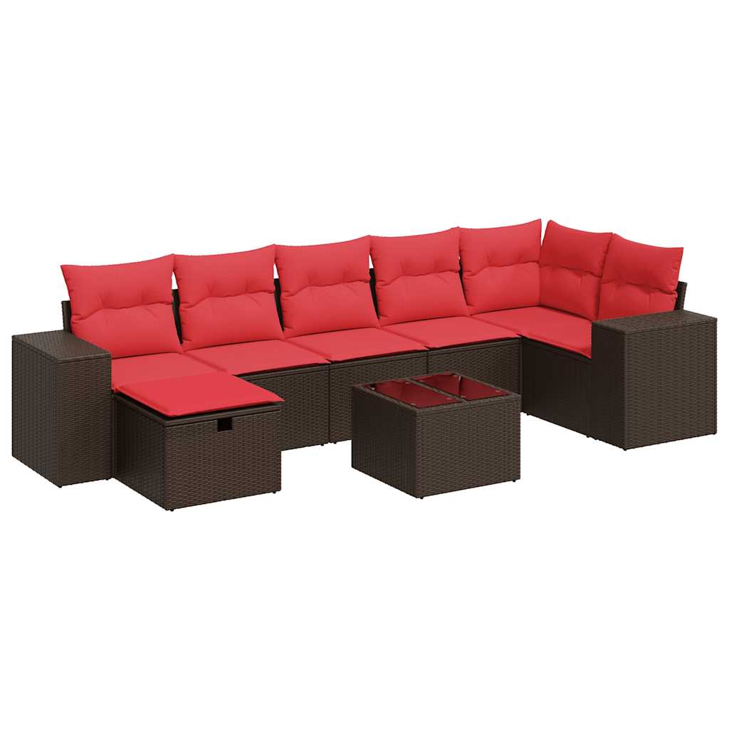 8-tlg. Garten-Sofagarnitur mit Kissen Braun Poly Rattan