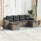 6-tlg. Garten-Sofagarnitur mit Kissen Grau Poly Rattan