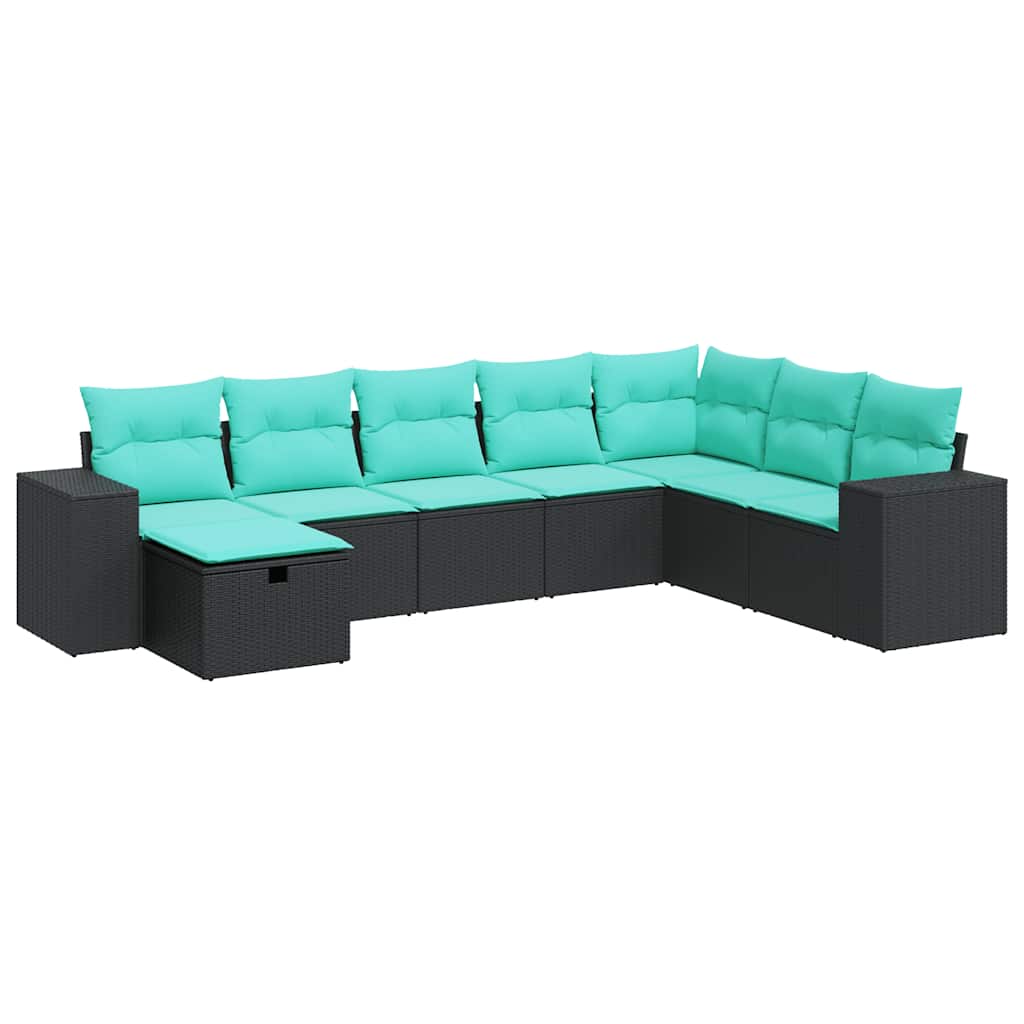8-tlg. Garten-Sofagarnitur mit Kissen Schwarz Poly Rattan