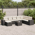 9-tlg. Garten-Sofagarnitur mit Kissen Schwarz Poly Rattan