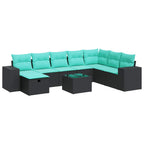 9-tlg. Garten-Sofagarnitur mit Kissen Schwarz Poly Rattan