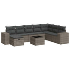 9-tlg. Garten-Sofagarnitur mit Kissen Grau Poly Rattan