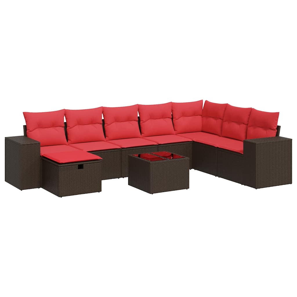 9-tlg. Garten-Sofagarnitur mit Kissen Braun Poly Rattan