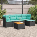 6-tlg. Garten-Sofagarnitur mit Kissen Schwarz Poly Rattan
