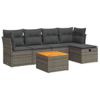 6-tlg. Garten-Sofagarnitur mit Kissen Grau Poly Rattan