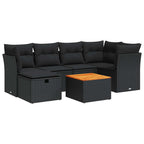 7-tlg. Garten-Sofagarnitur mit Kissen Schwarz Poly Rattan