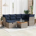 7-tlg. Garten-Sofagarnitur mit Kissen Grau Poly Rattan