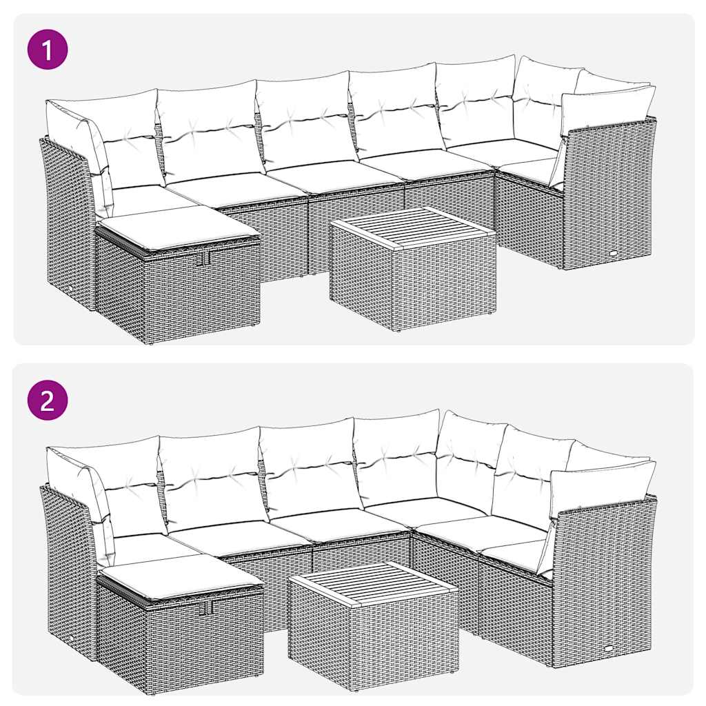 8-tlg. Garten-Sofagarnitur mit Kissen Beige Poly Rattan