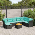 9-tlg. Garten-Sofagarnitur mit Kissen Schwarz Poly Rattan