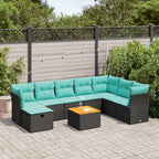 9-tlg. Garten-Sofagarnitur mit Kissen Schwarz Poly Rattan