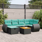 7-tlg. Garten-Sofagarnitur mit Kissen Schwarz Poly Rattan