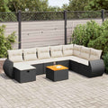 9-tlg. Garten-Sofagarnitur mit Kissen Schwarz Poly Rattan