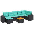 8-tlg. Garten-Sofagarnitur mit Kissen Schwarz Poly Rattan