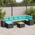 8-tlg. Garten-Sofagarnitur mit Kissen Schwarz Poly Rattan