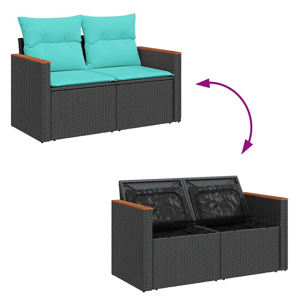 4-tlg. Garten-Sofagarnitur mit Kissen Schwarz Poly Rattan