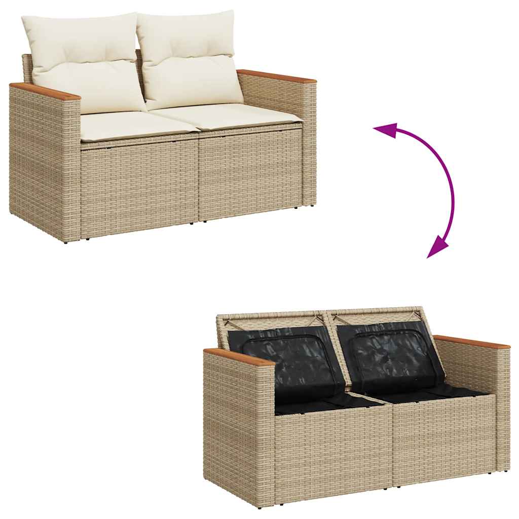 4-tlg. Garten-Sofagarnitur mit Kissen Beige Poly Rattan